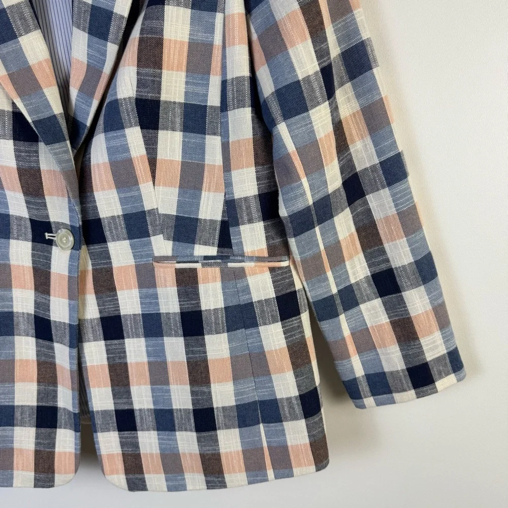 Talbots Plaid Blazer Women’s Size 8 Multicolor Classic Career Jacket Pink Navy